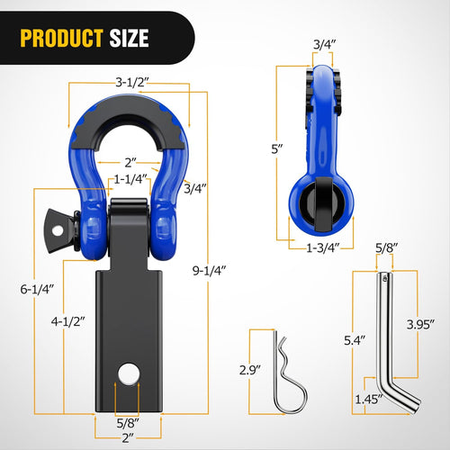 Heavy Duty 2-Inch Shackle Hitch Receiver for Ultimate Vehicle Recovery with 3/4" D-Ring Shackle