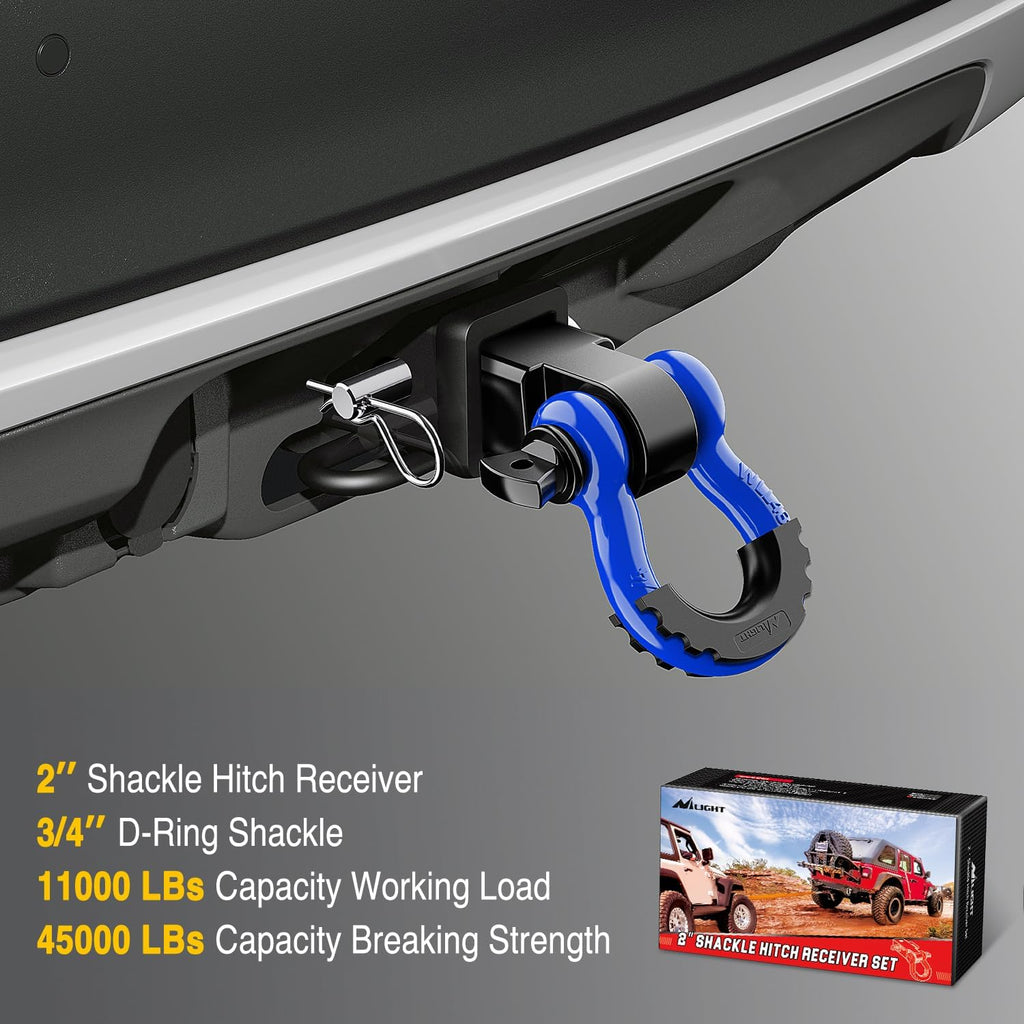 Heavy Duty 2-Inch Shackle Hitch Receiver for Ultimate Vehicle Recovery with 3/4" D-Ring Shackle