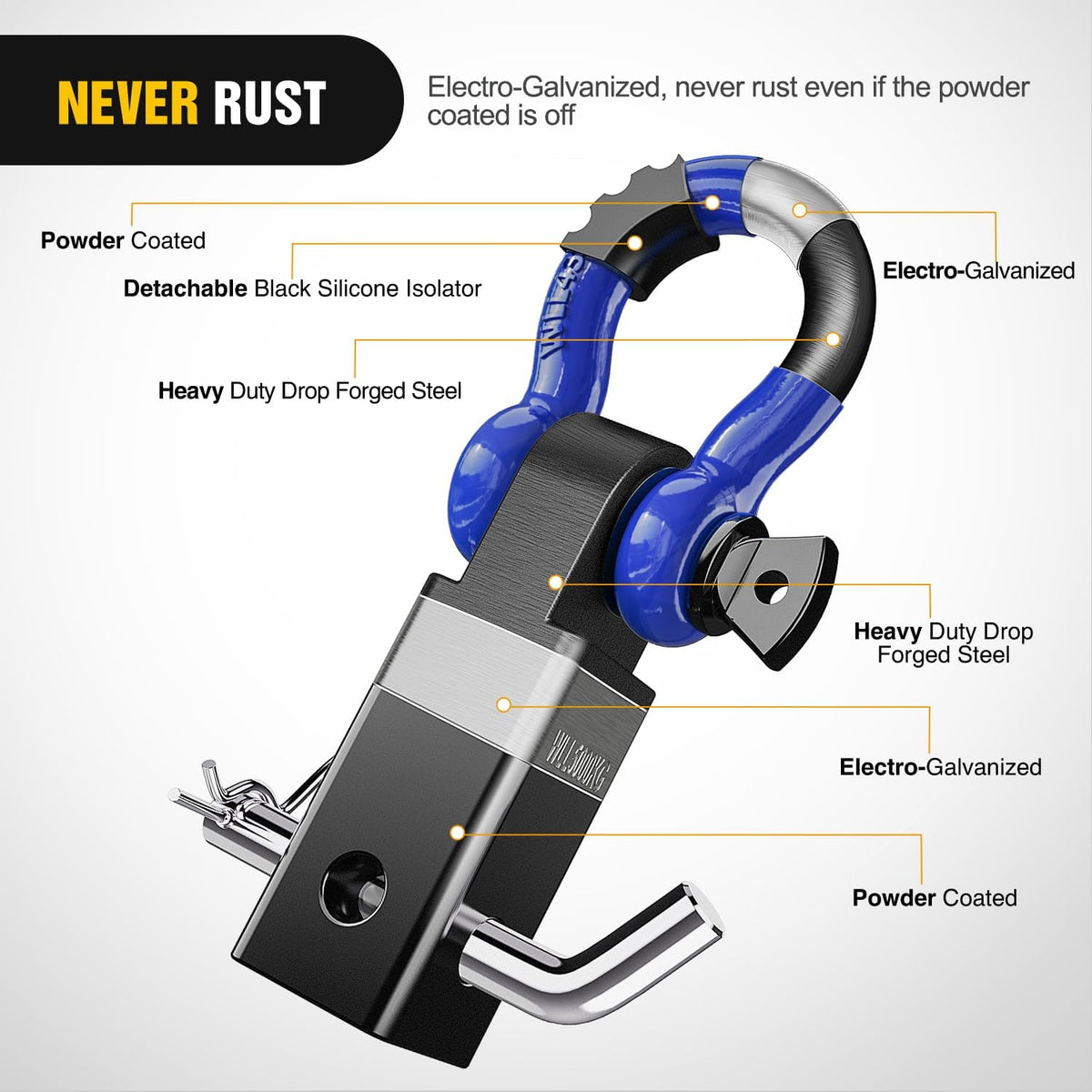 Heavy Duty 2-Inch Shackle Hitch Receiver for Ultimate Vehicle Recovery with 3/4" D-Ring Shackle